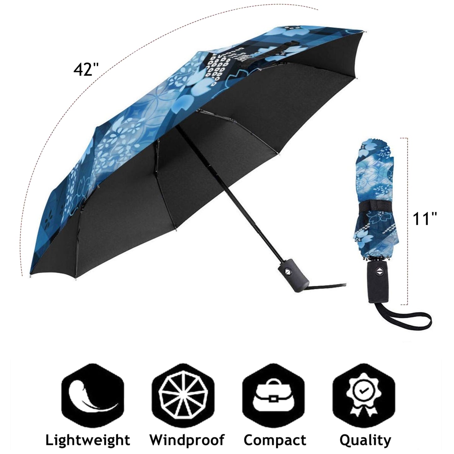 Blue Floral Design Foldable Umbrella Automatic Open And Close