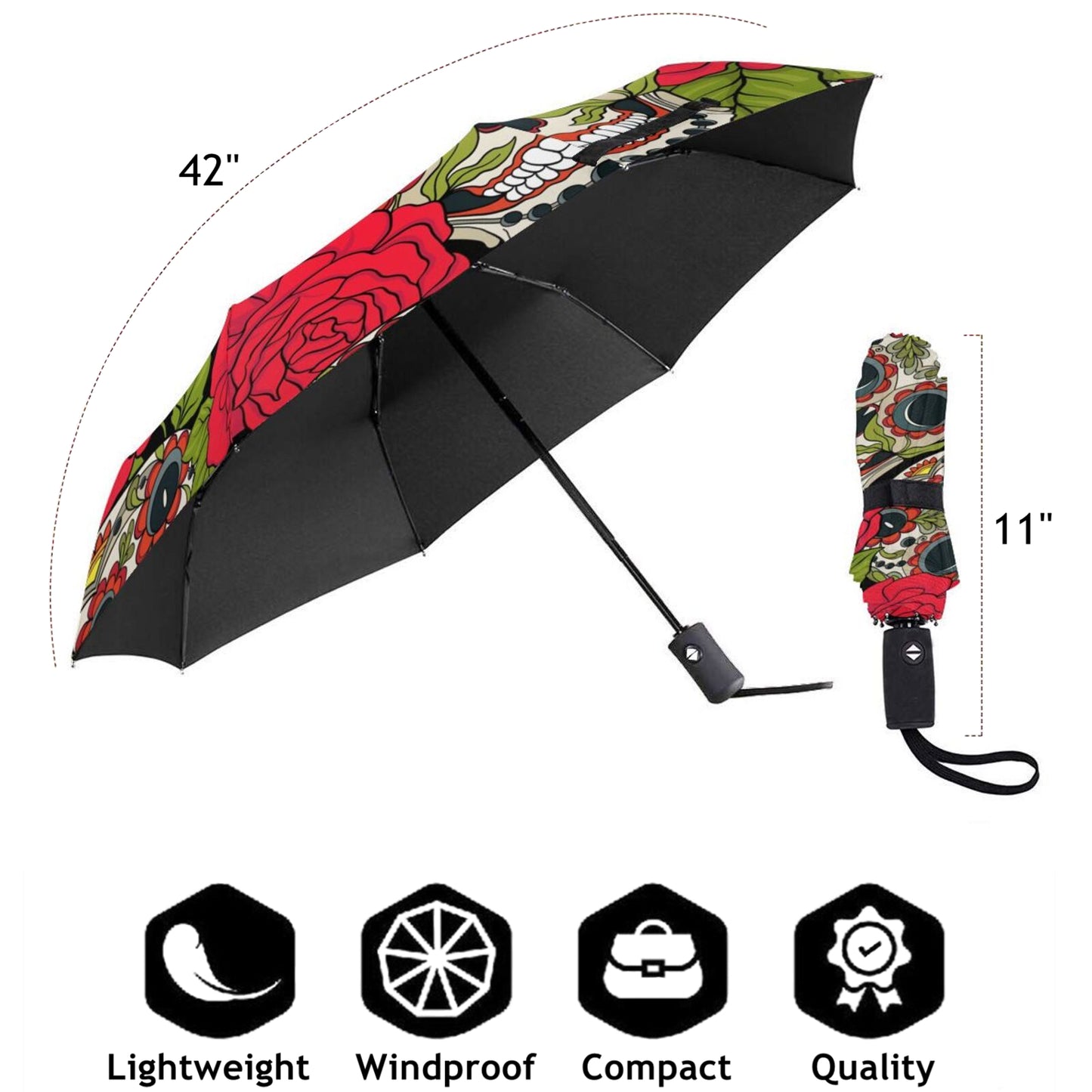 Skull Print UV Protection Foldable Umbrella Automatic Open And Close