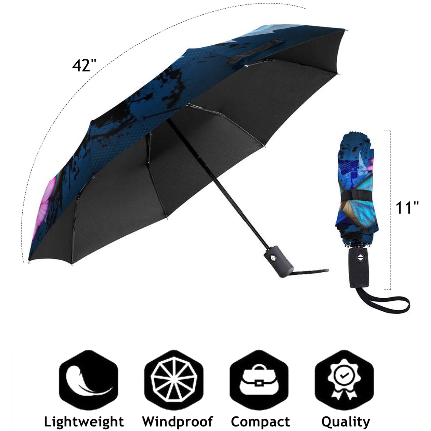 Blue Morpho Butterfly Foldable Umbrella Automatic Open and Close