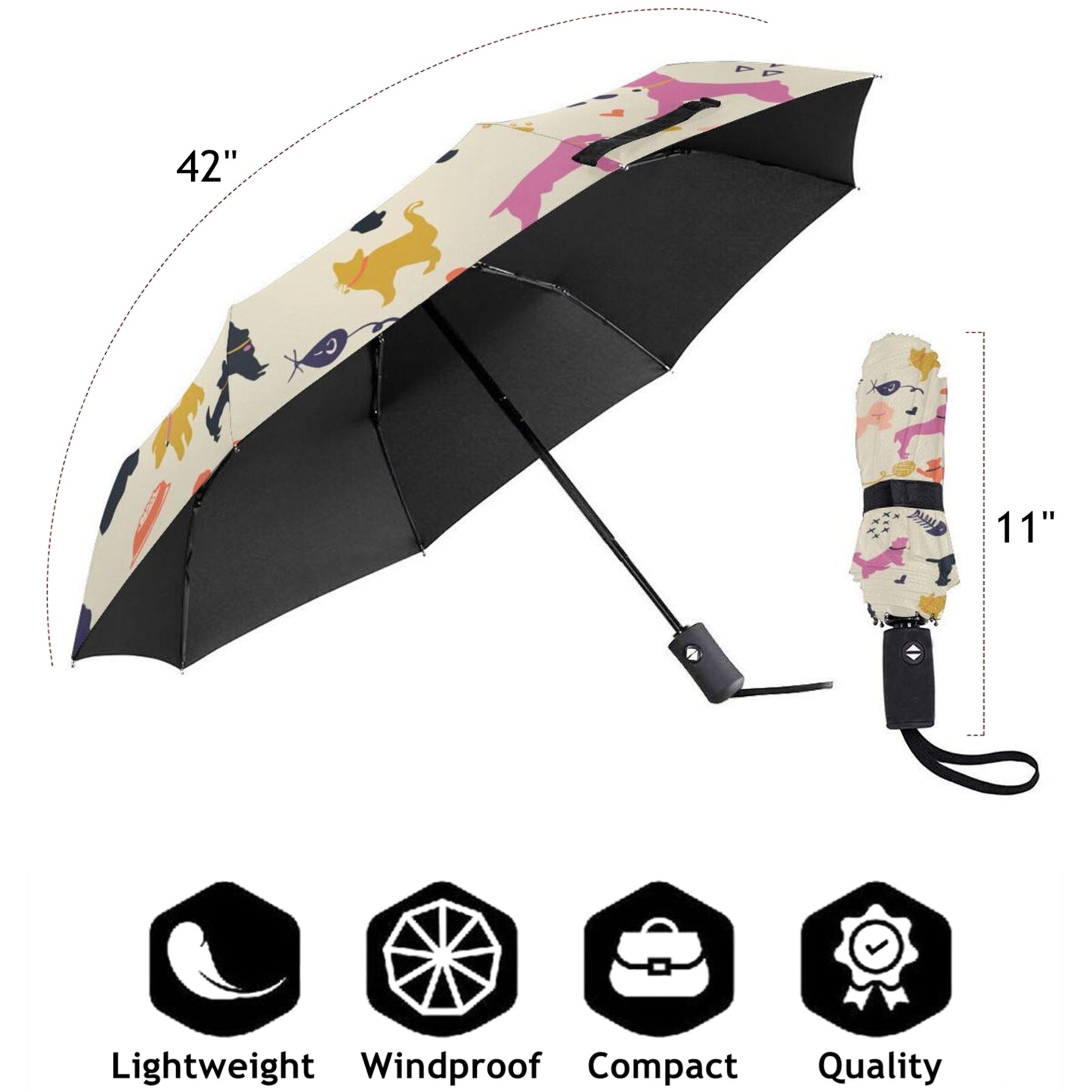 Dog And Cat Automatic Foldable Umbrella With UV Blocking