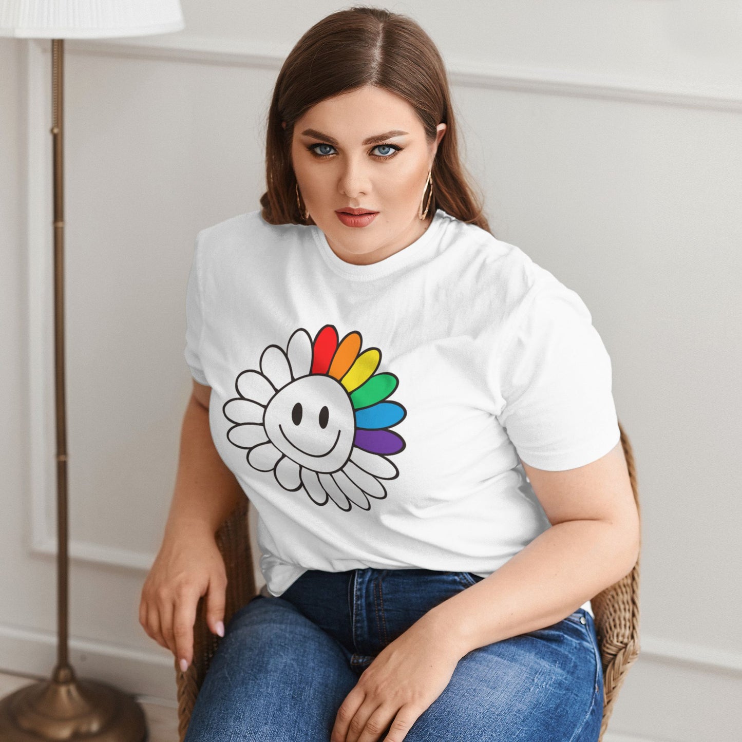 Rainbow Flower Extra Large Plus Size T Shirts For Women