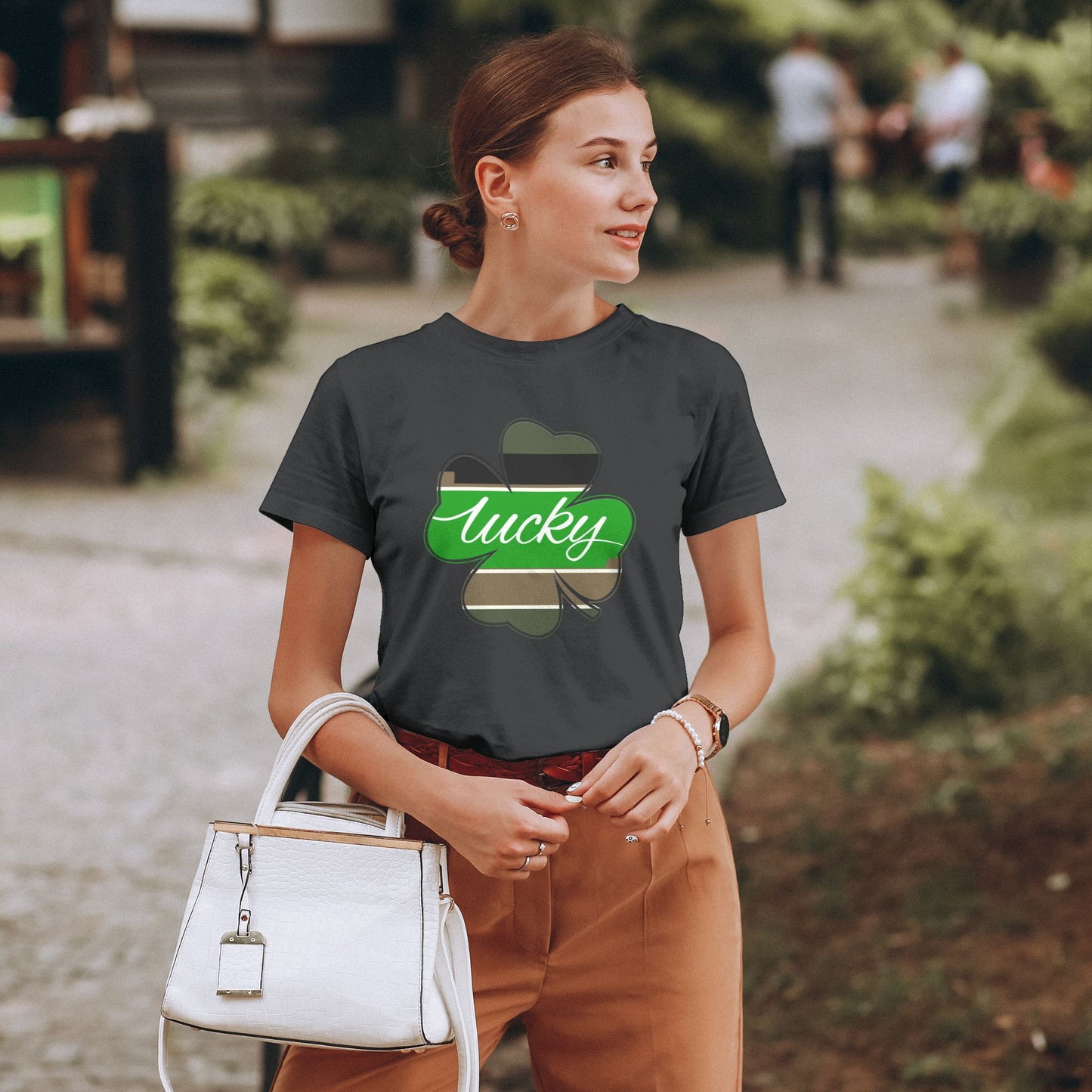 Lucky Four Leaf Clover Short Sleeve Cotton T-Shirt For Women