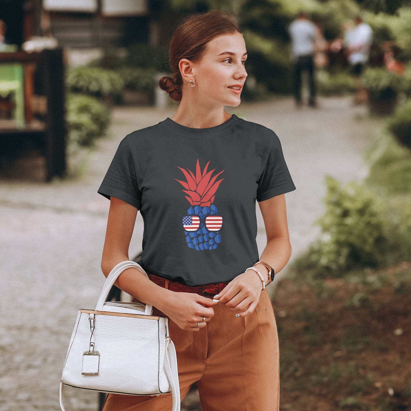 Flag Pineapple Short Sleeve Cotton T-Shirt For Women