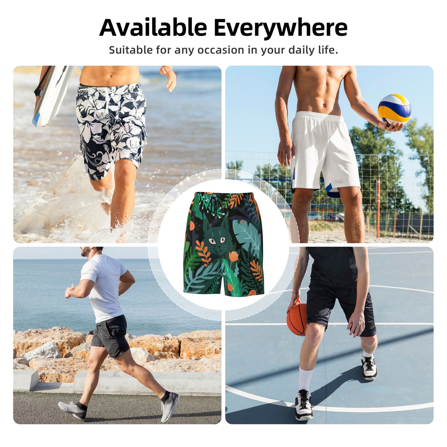 Rainforest Cat Men's Beach Shorts
