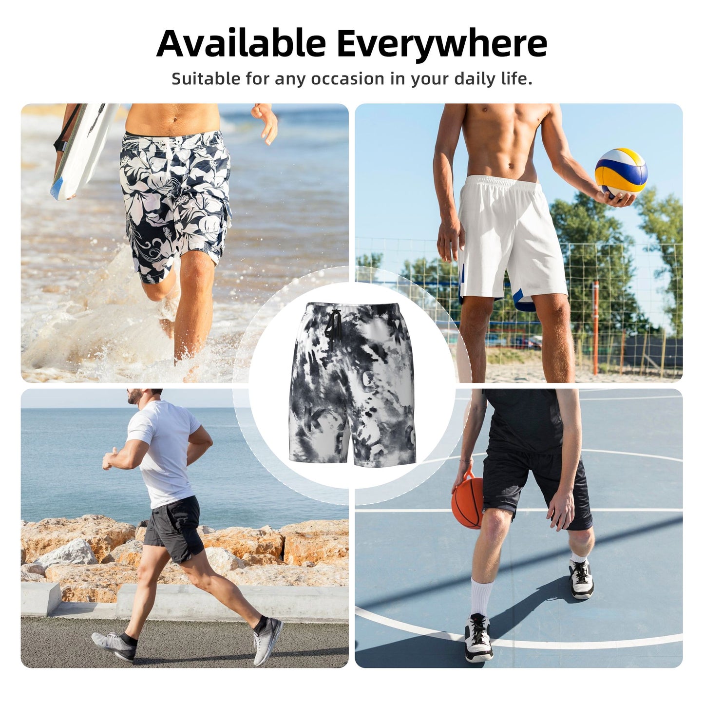 Chinese Ink Tie-Dye Men's Beach Shorts
