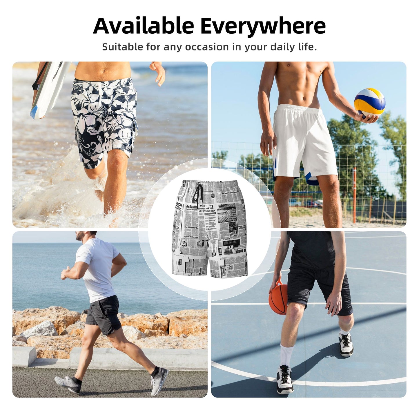 Newspaper Beach Shorts For Men