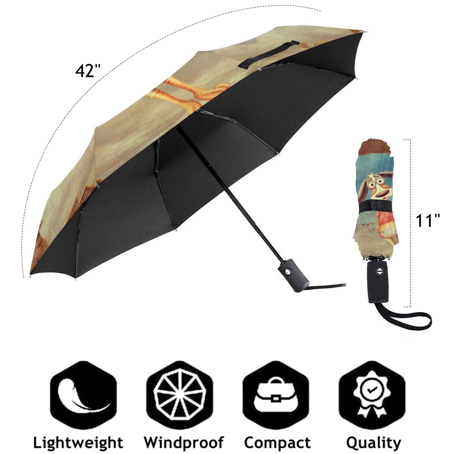 Funny Printed Small Automatic Umbrella With UPF 50+ Sun Protection