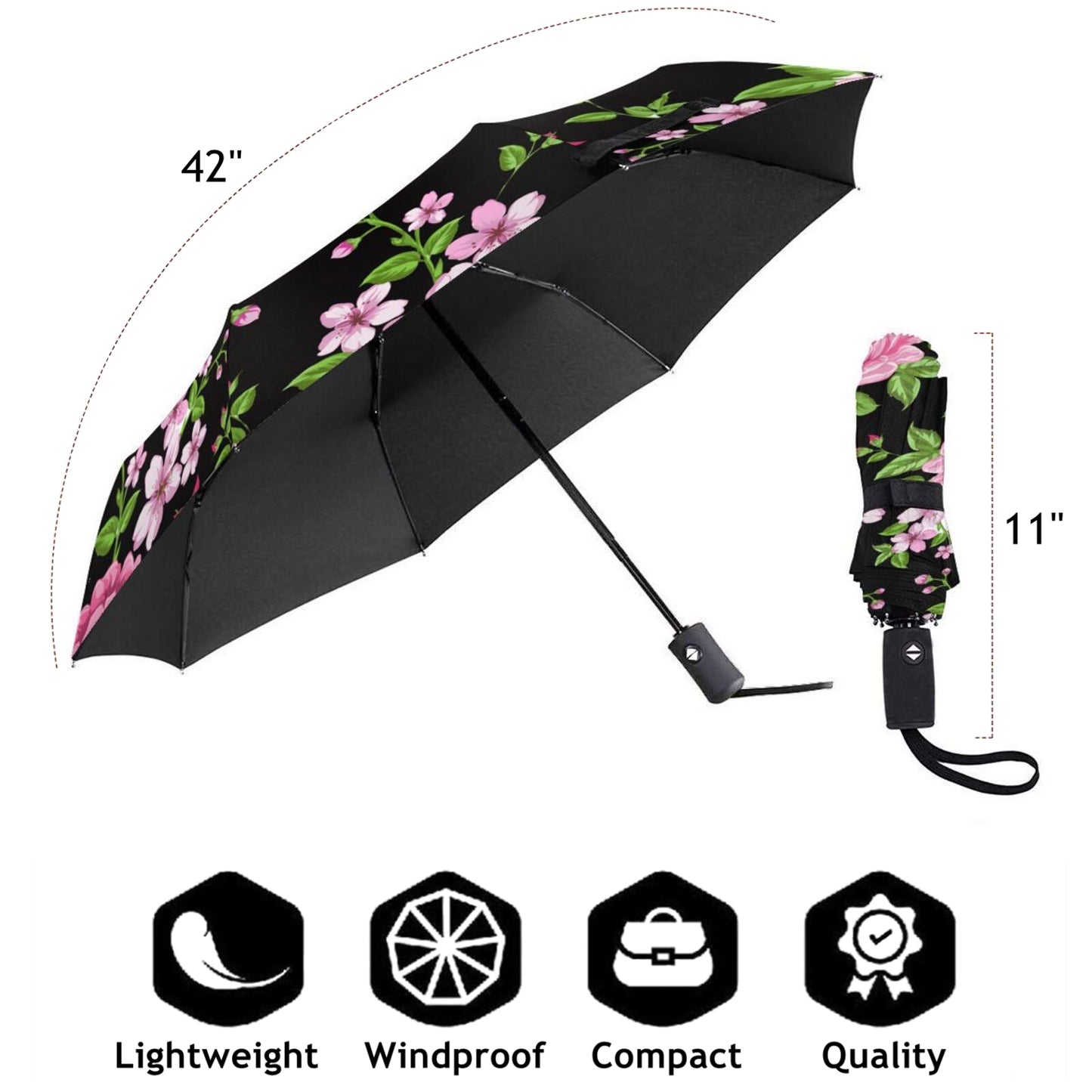 Flower Print Compact Foldable Umbrella Auto Open Auto Close