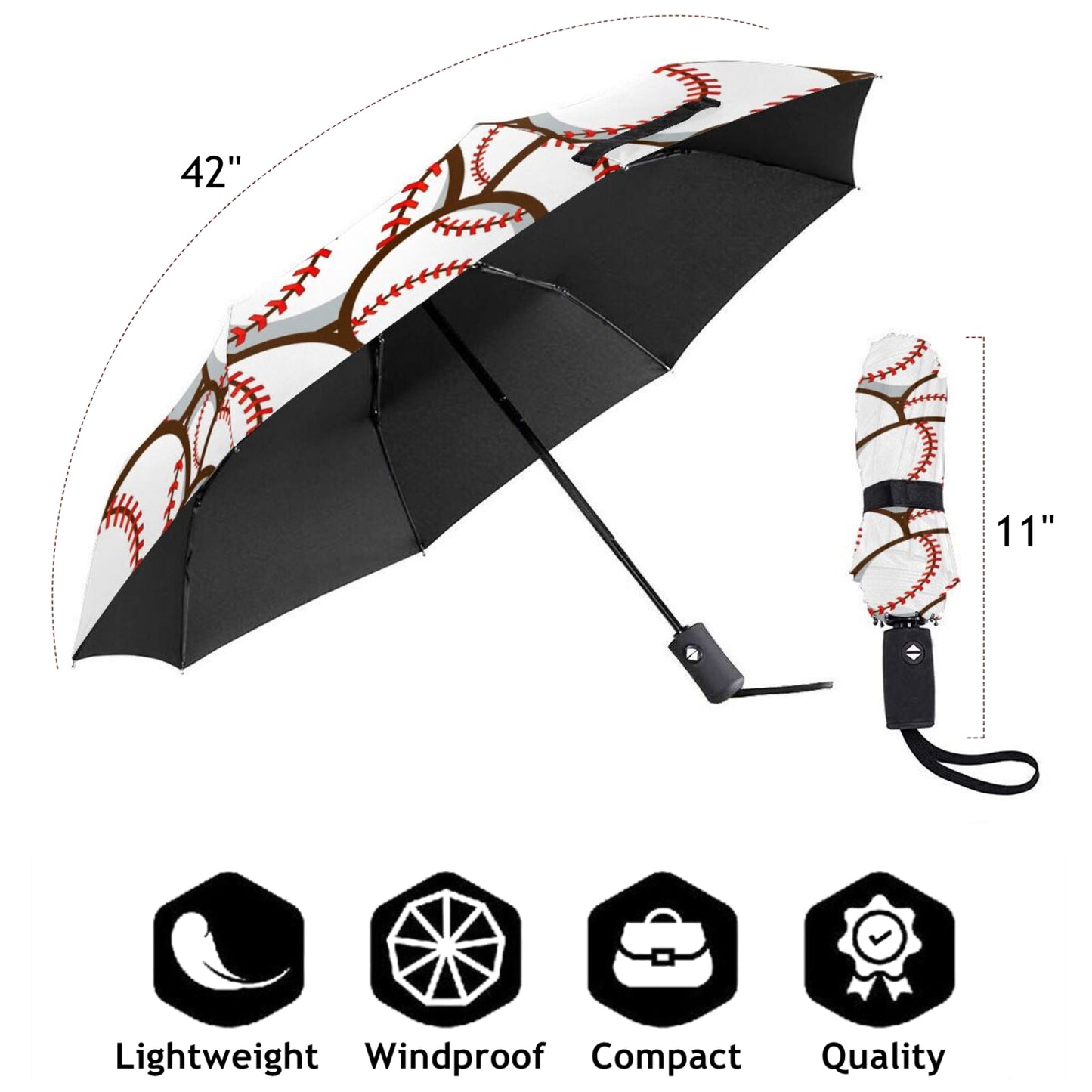 Baseball Print Compact Folding Umbrella Automatic Open And Close