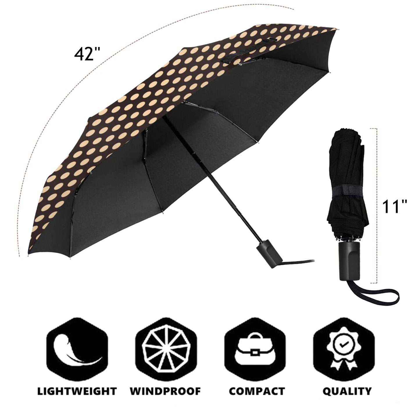 Beige Polka Dot Manual Folding Umbrella With Sun Protection
