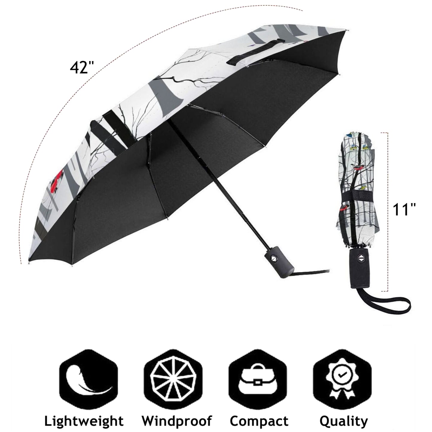 Beautiful Birdie Compact Travel Umbrella Automatic Open And Close