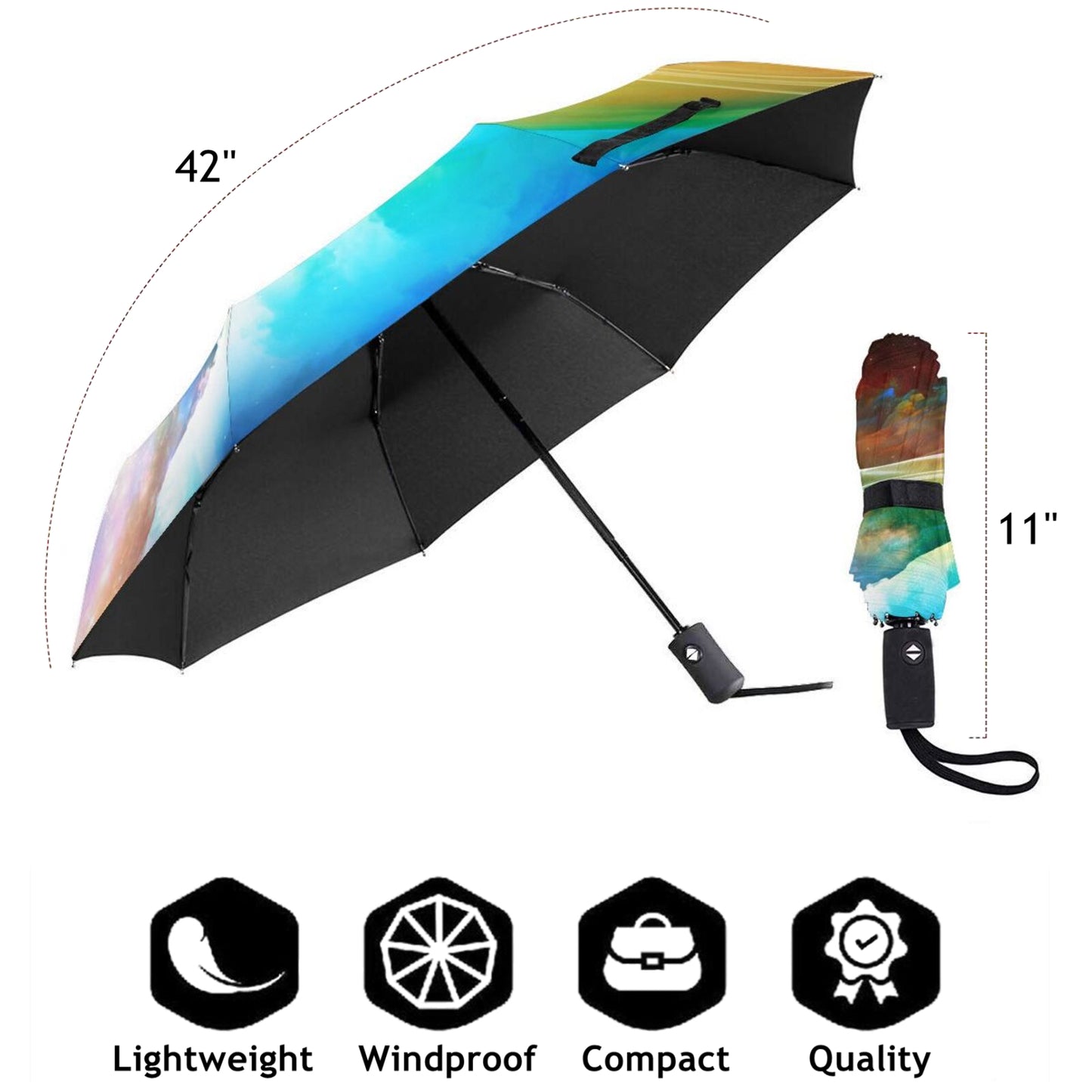 Starry Night Design Compact Travel Umbrella Automatic