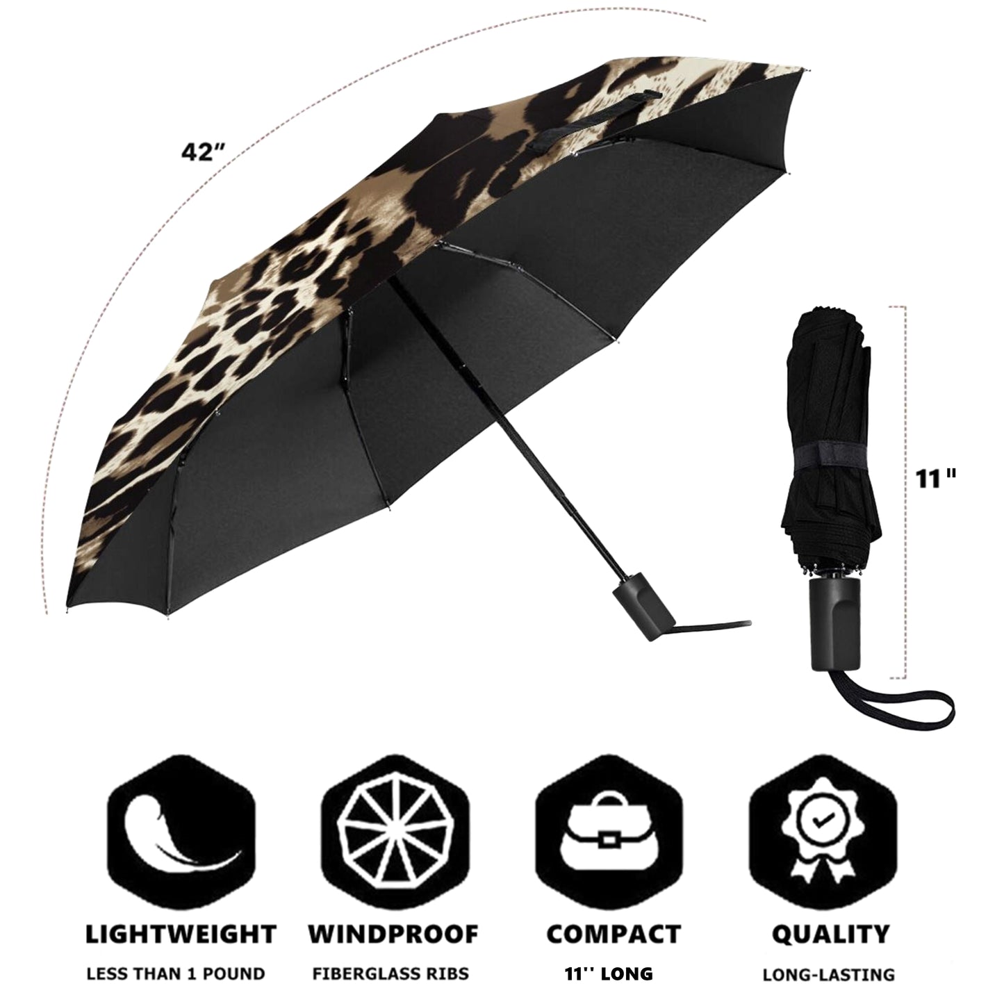 Silver Leopard Manual Folding UV Umbrella For Women And Men