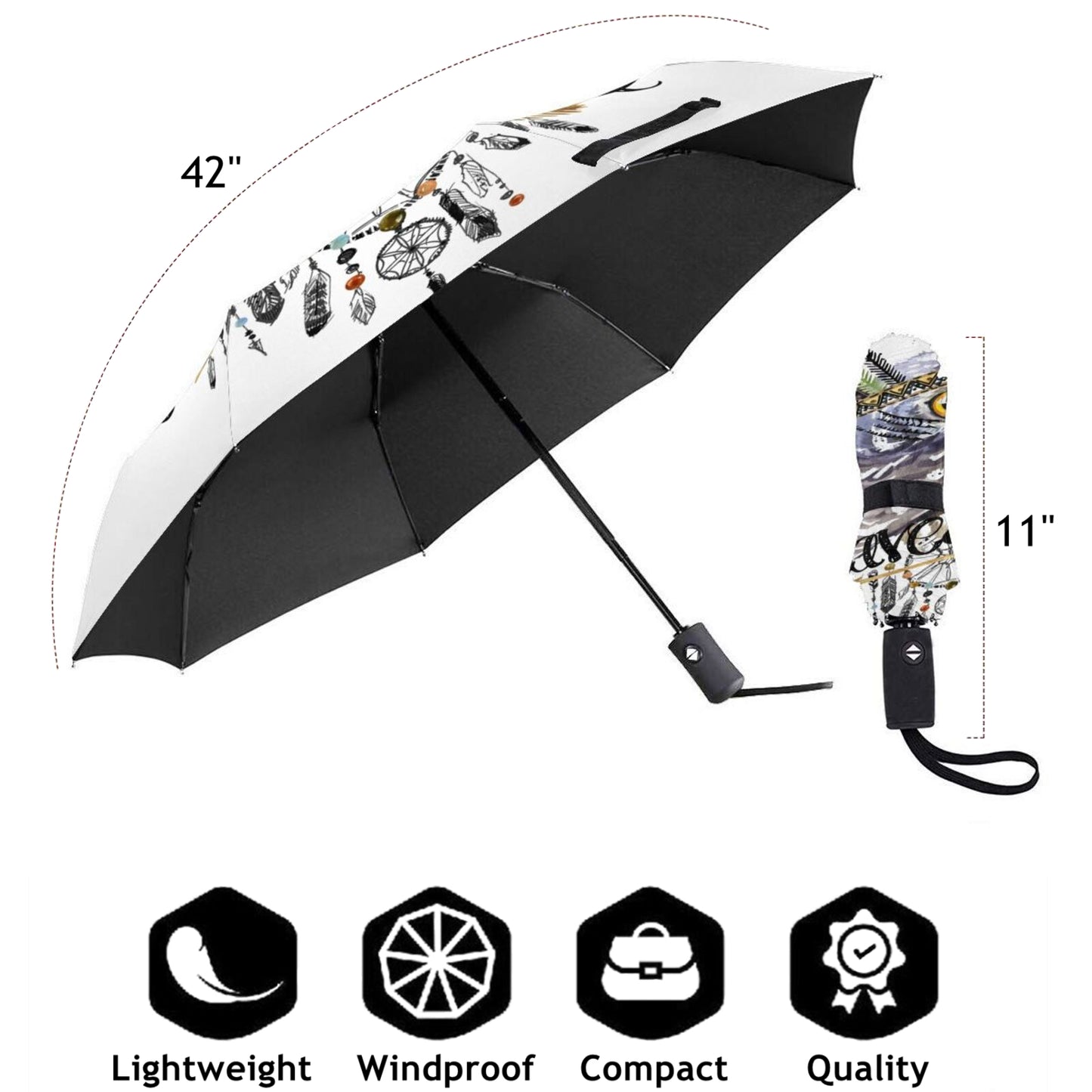Cute Owl Automatic Compact Umbrella With UV Blocking
