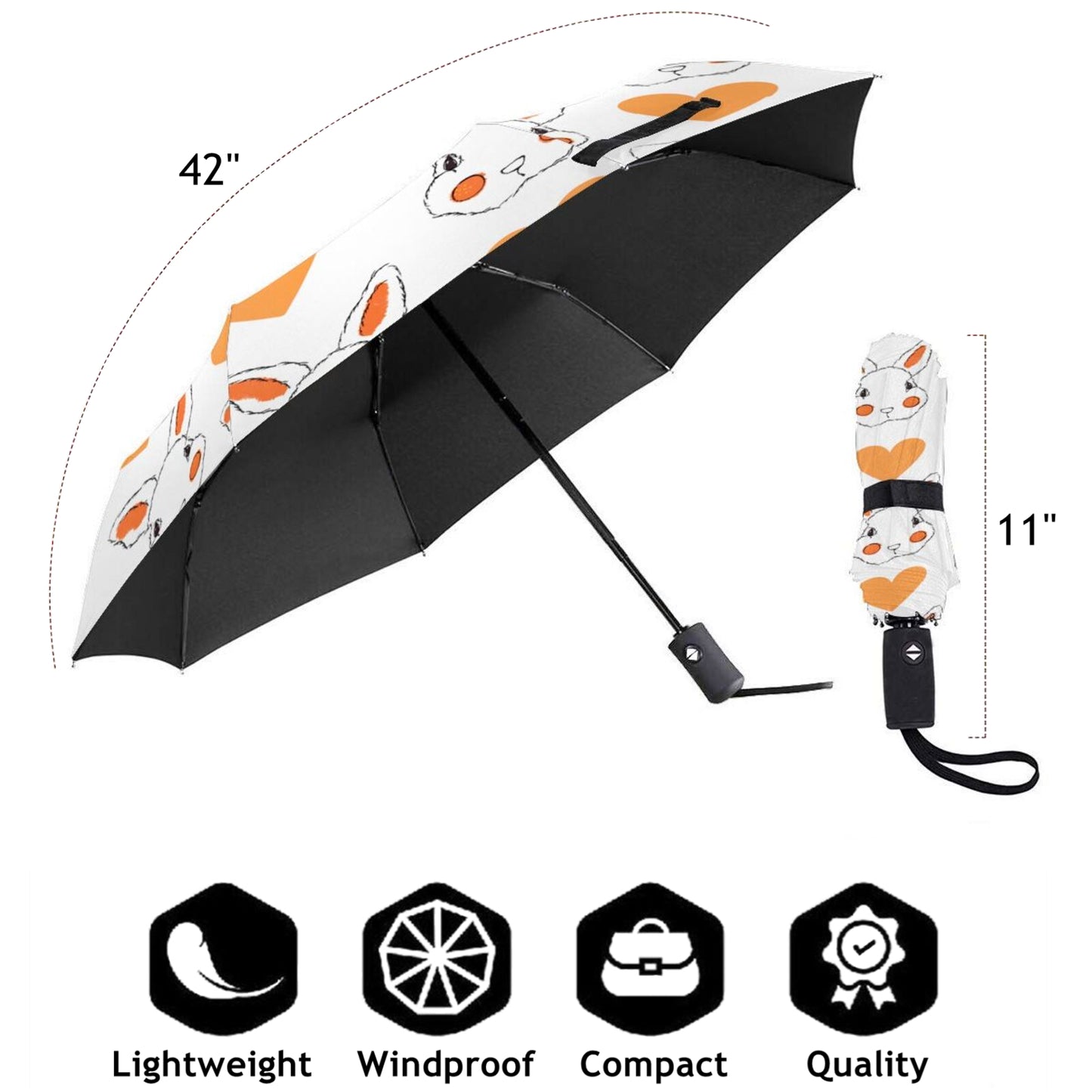 Cute Rabbit Automatic Folding Umbrella With UPF 50+ Sun Protection