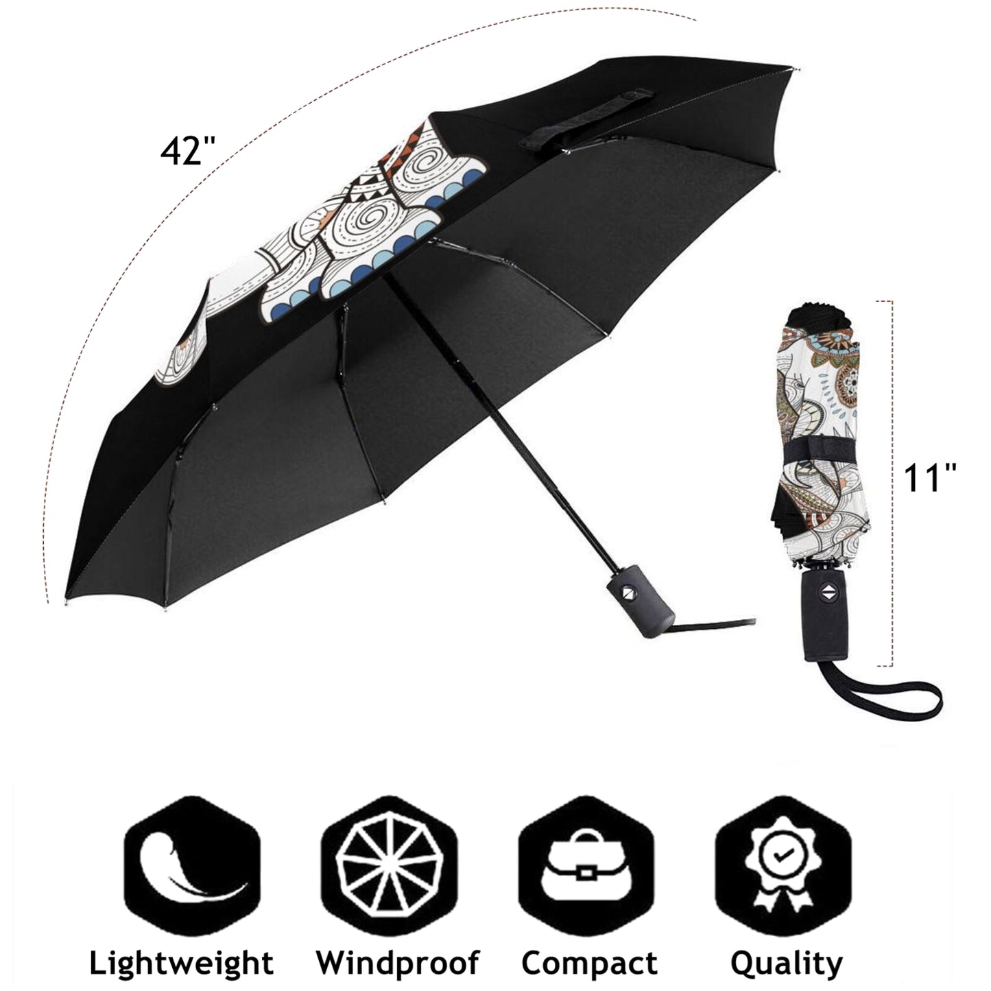 Elephant Pattern Design Foldable UV Umbrella Automatic Open And Close