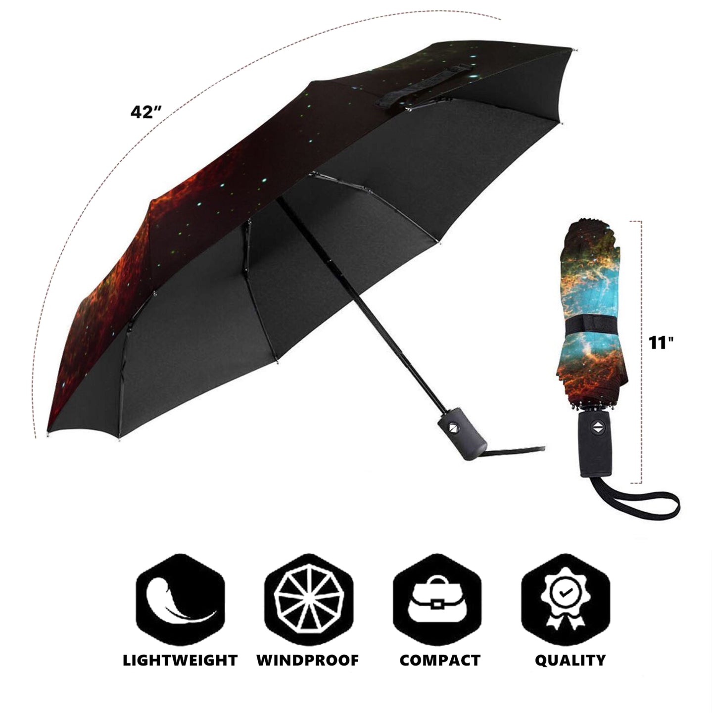 Starry Night Design Small Foldable Umbrella Auto Open And Auto Close