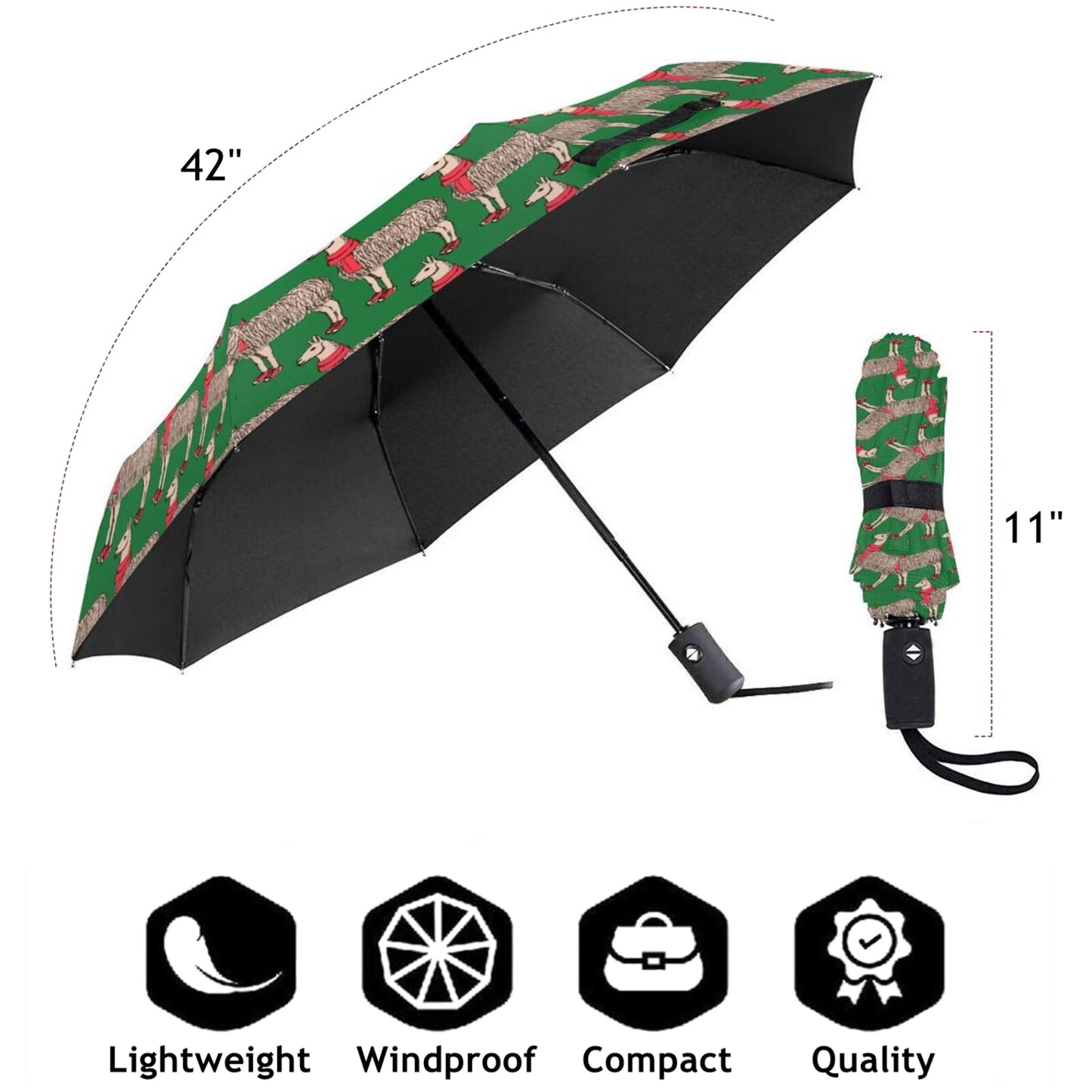 Alpaca Design Printed Compact UV Umbrella Automatic Open And Close