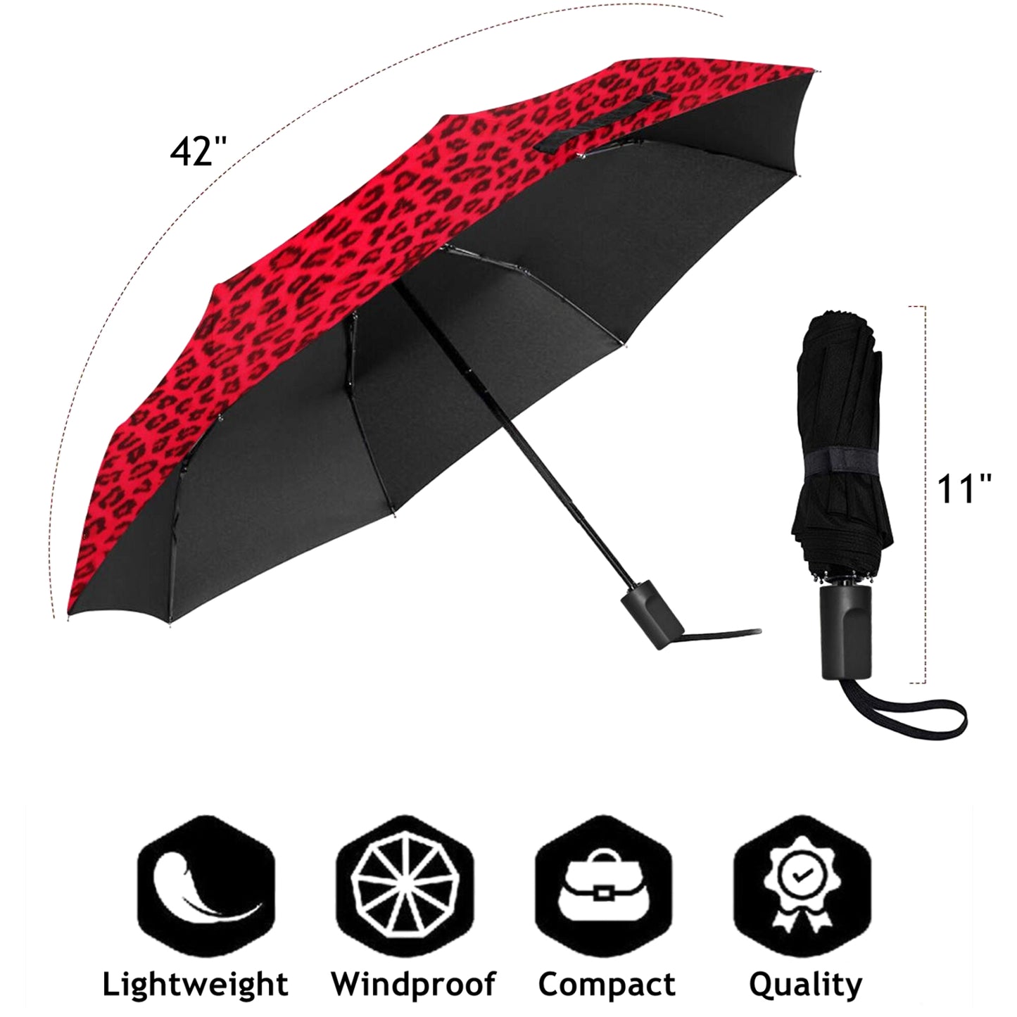 Red Leopard Manual Folding Umbrella With UV Protection