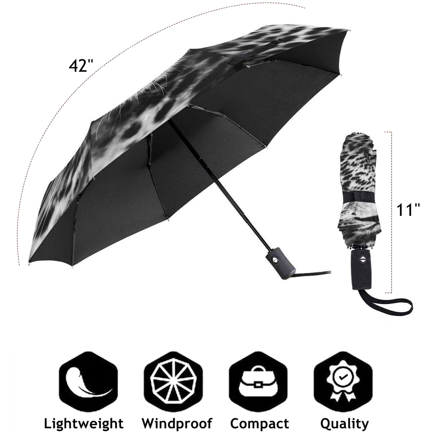 Snow Leopard Foldable Travel Umbrella Automatic Open And Close