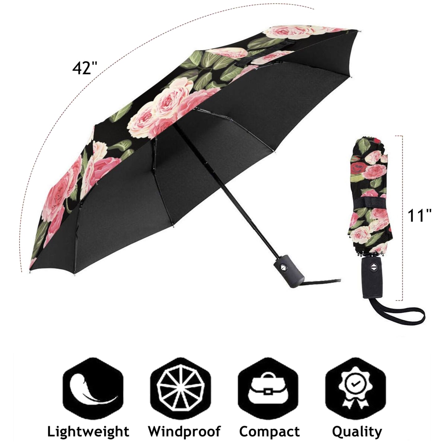 Floral Print Folding Travel Umbrella Automatic Open And Close