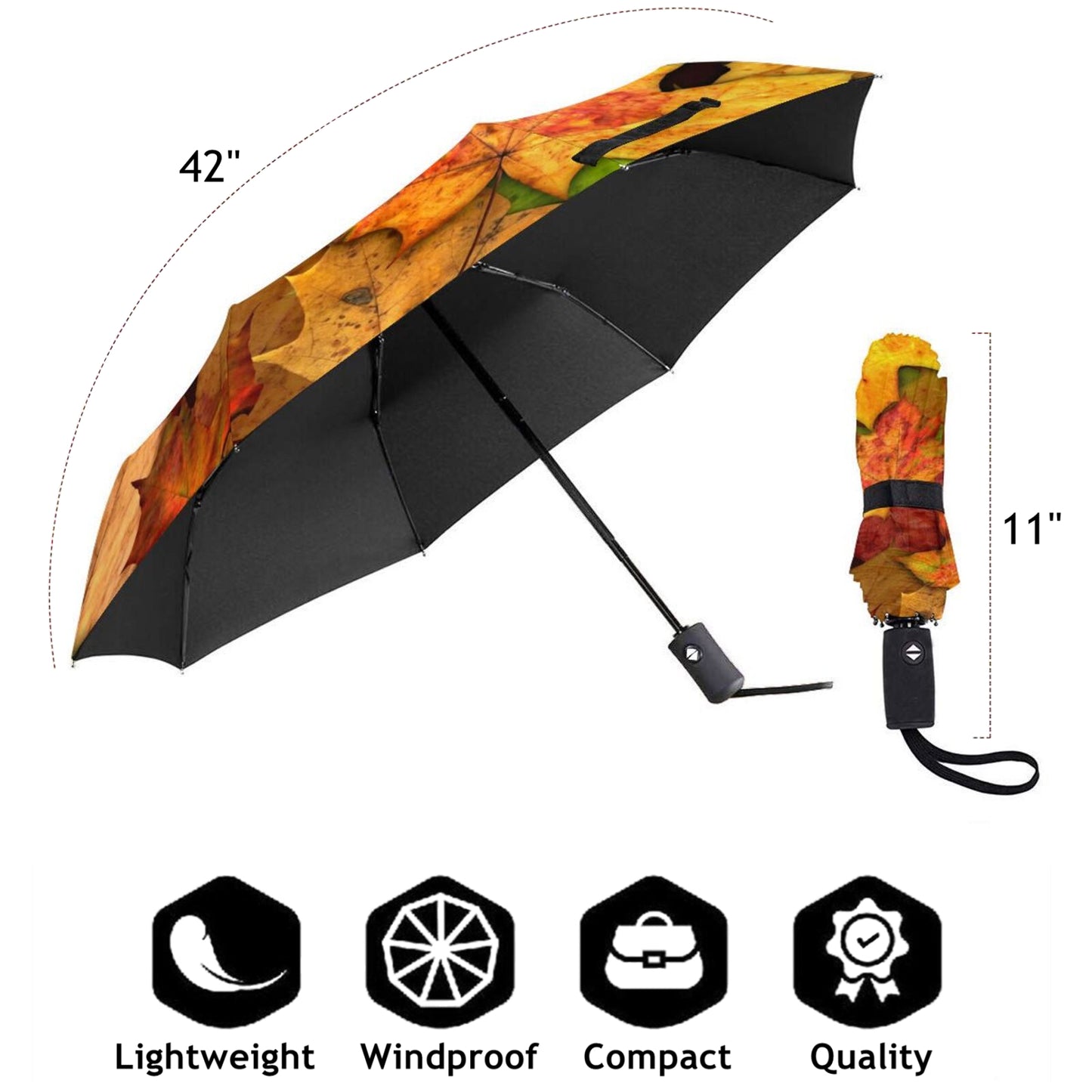 Maple Leaves Auto Open and Auto Close Foldable Travel Umbrella