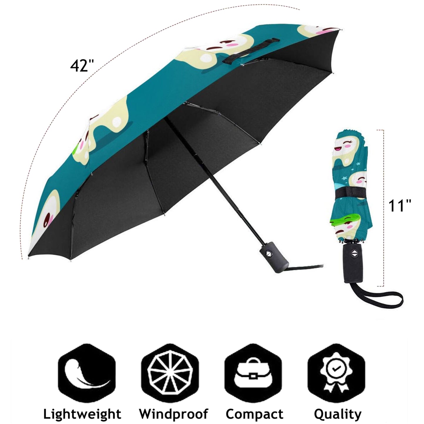 Funny Teeth Expressions Compact Umbrella Automatic Foldable Umbrellas