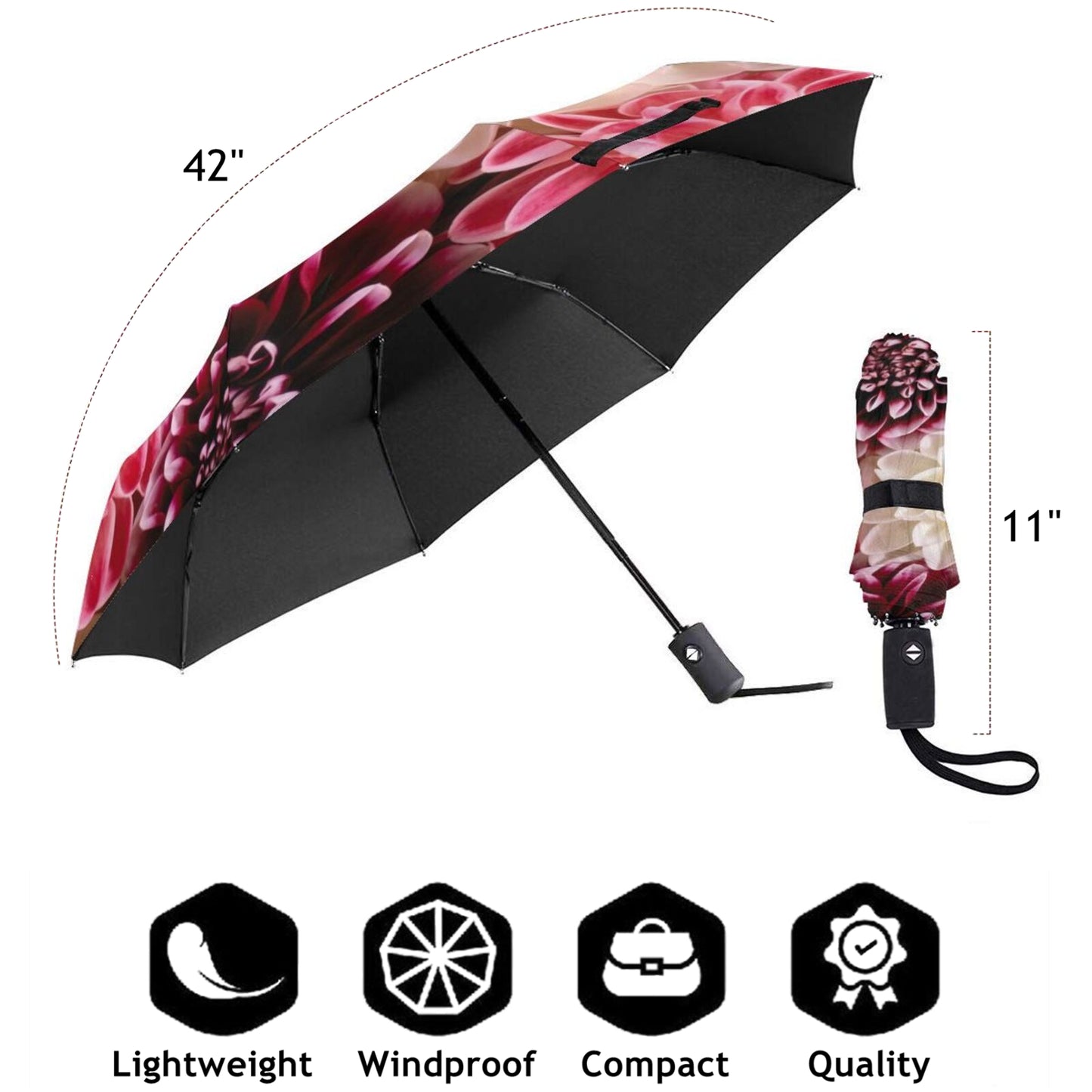 Beautiful Flowers Printed Compact Umbrella Automatic Open And Close