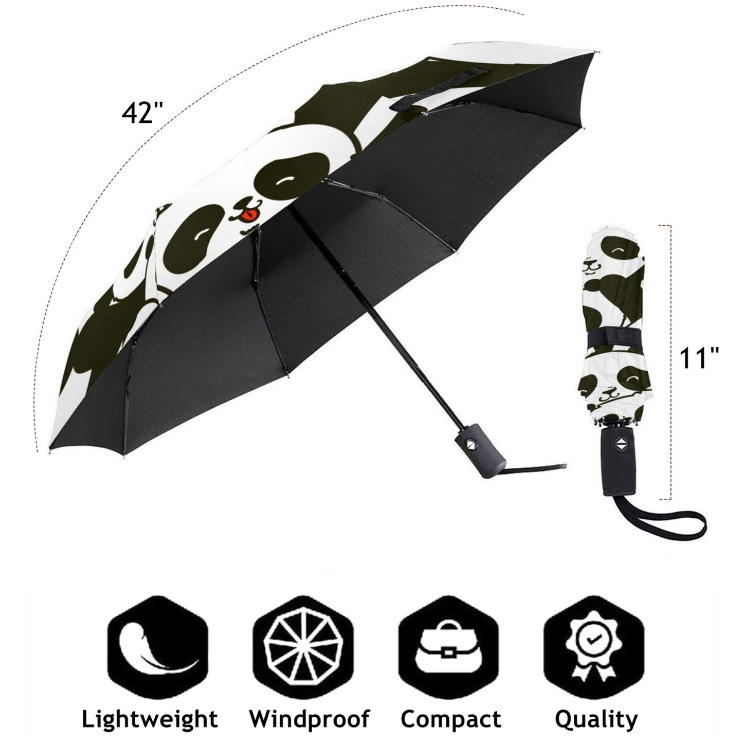 Cute Panda Compact Travel Umbrella Automatic Open And Close