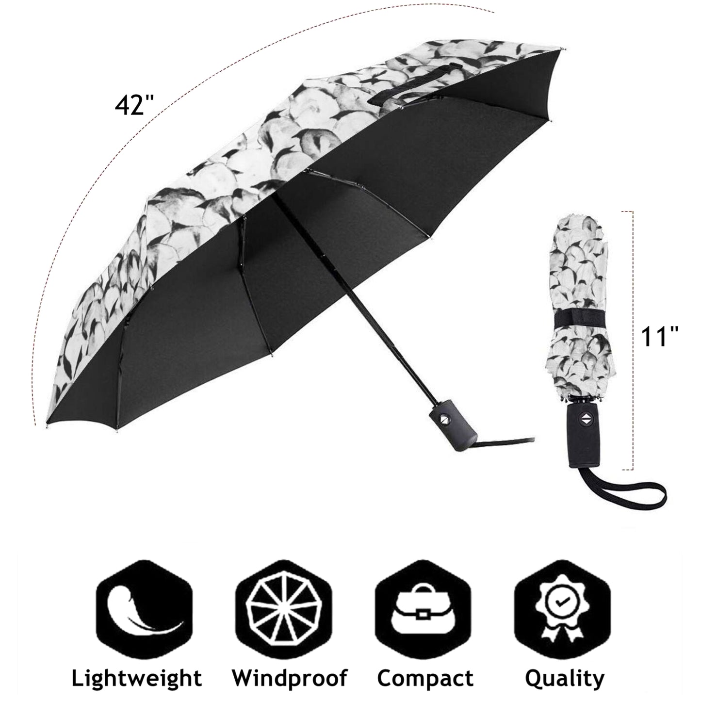 Penguins UV Blocking Folding Travel Umbrella Automatic Open Close
