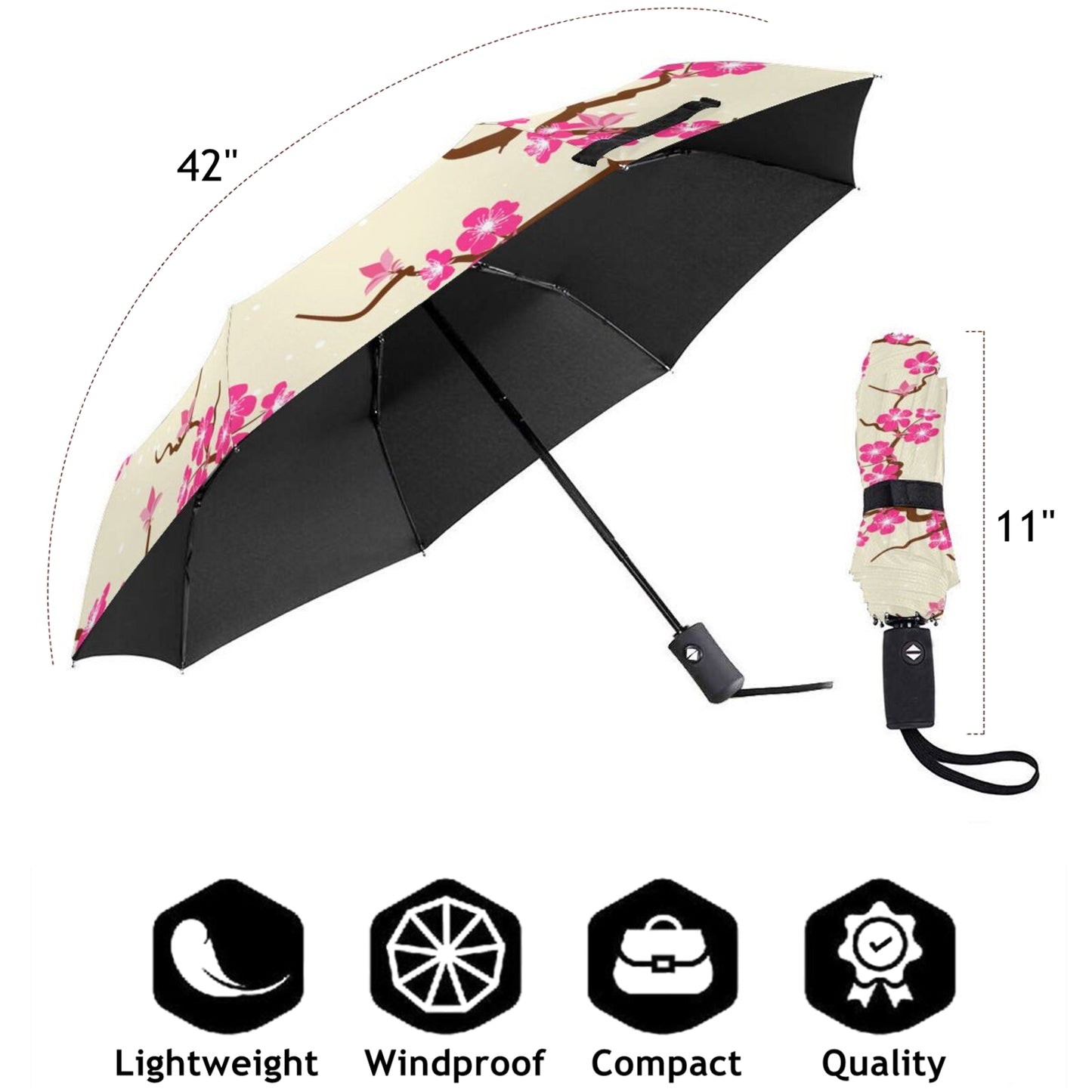 Plum Blossom Automatic Open Close Compact Umbrella With UV Protection