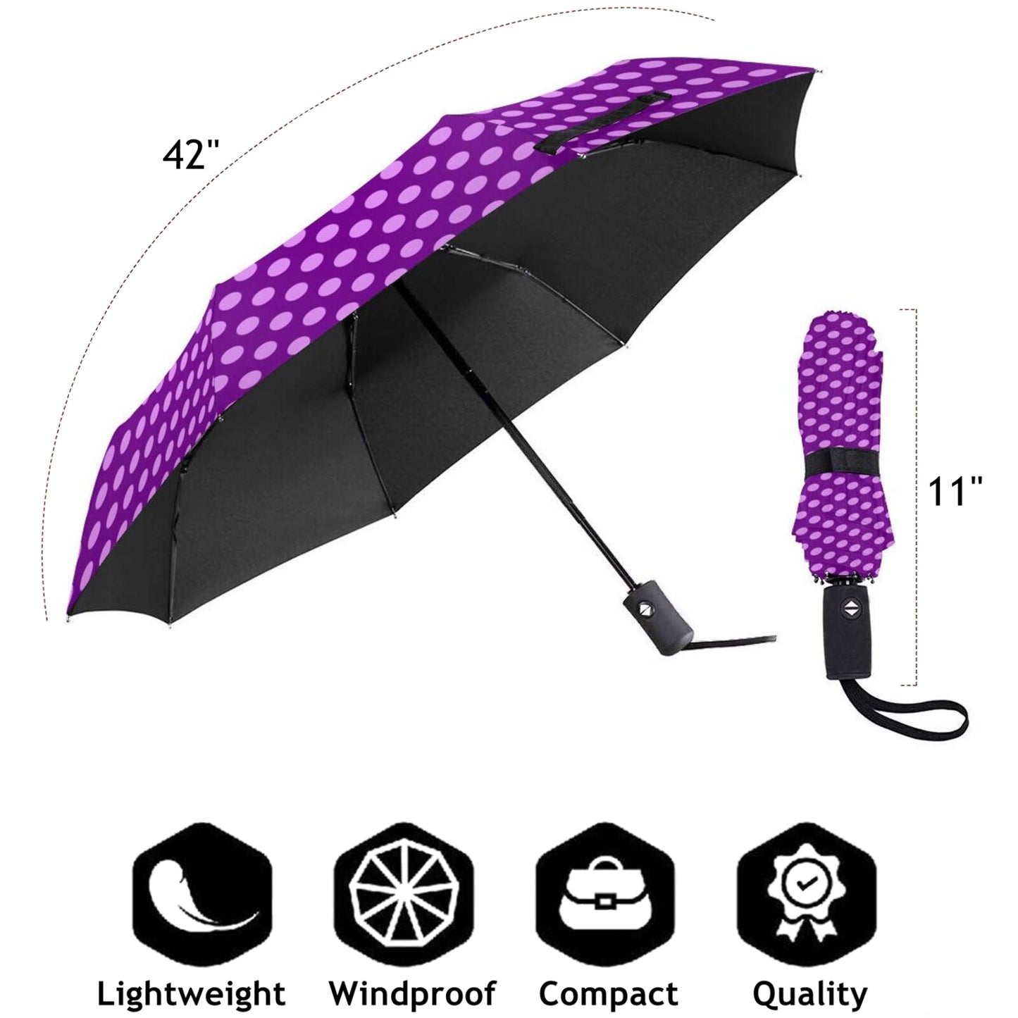 Purple Polka Dot Automatic Folding Umbrella With UV Blocking