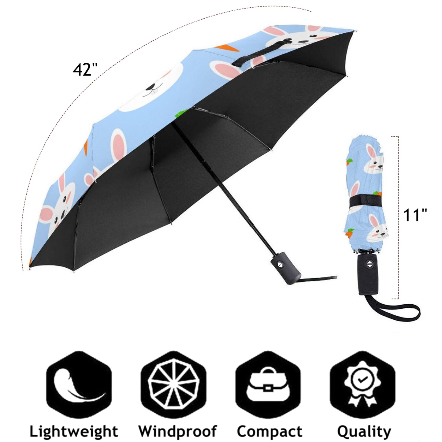 Bunny Print Folding Travel Umbrella Auto Open and Auto Close