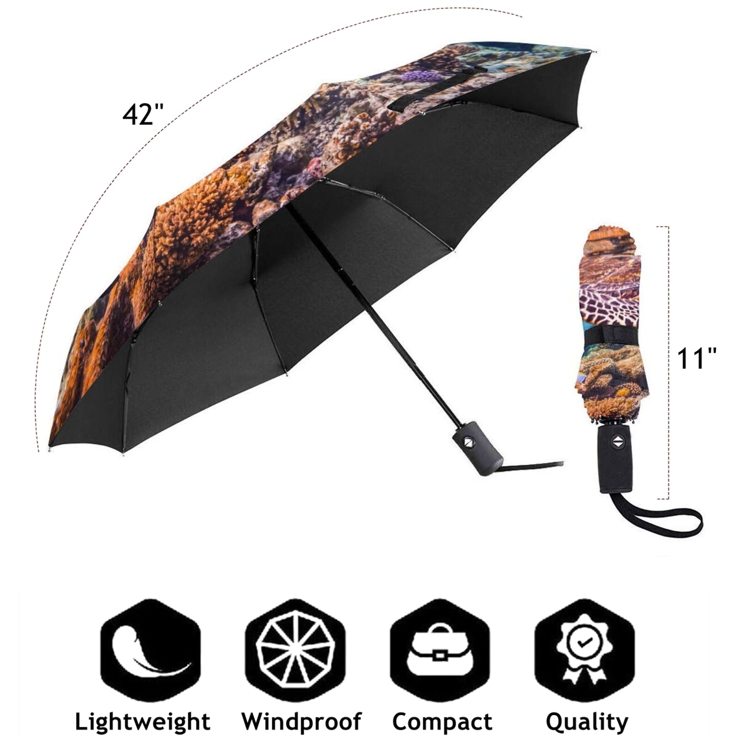 Funny Sea Turtle Compact Foldable Umbrella Auto Open Auto Close