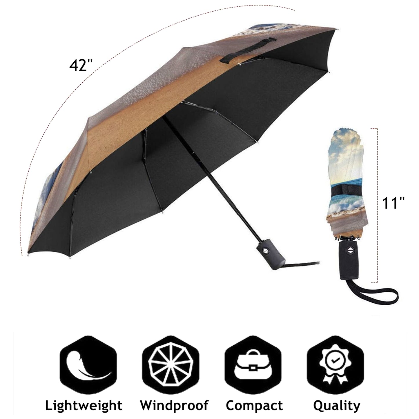 Sea And Blue Sky Compact UV Umbrella Automatic Open And Close