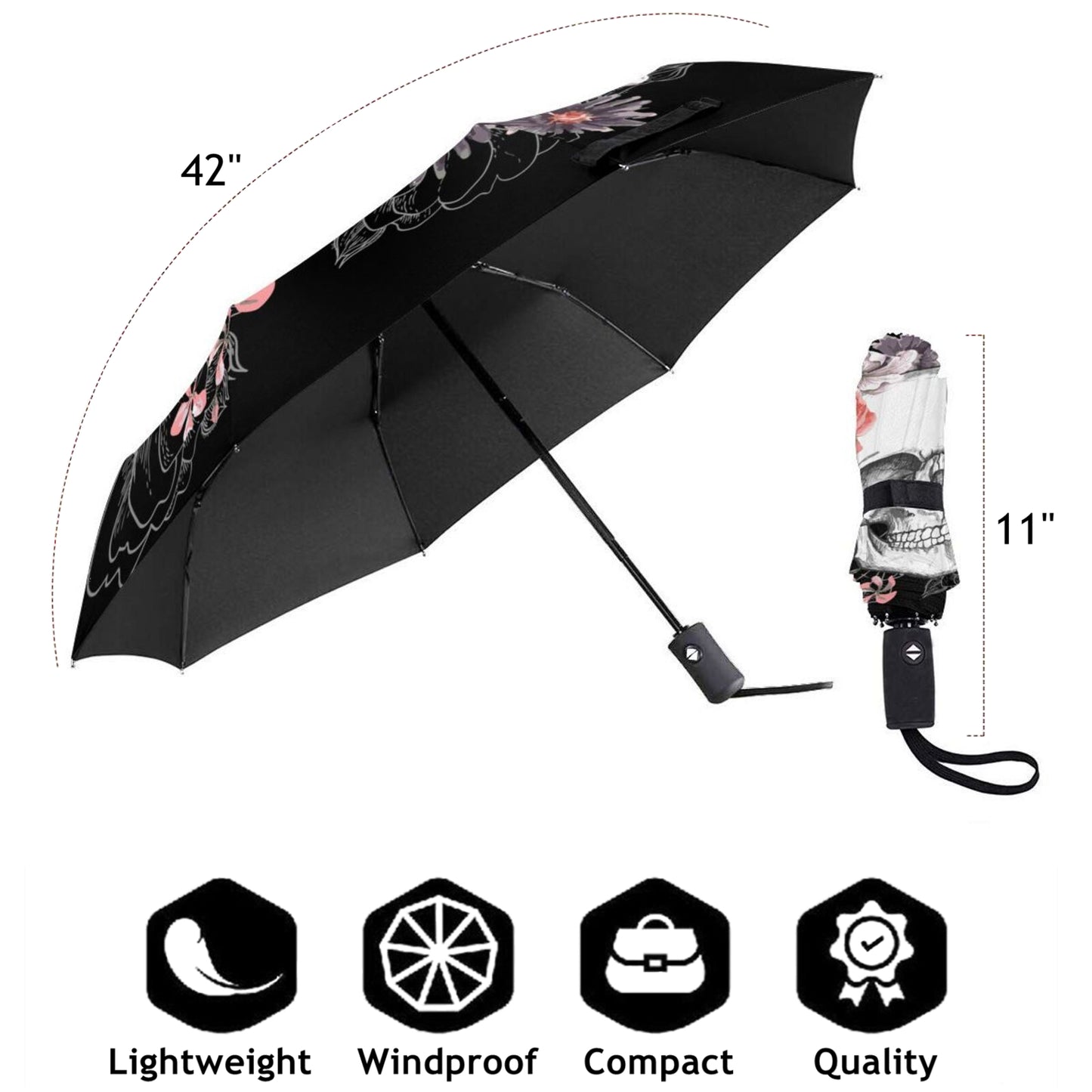 Black Skull Anti-UV Folding Umbrella Automatic Open And Close