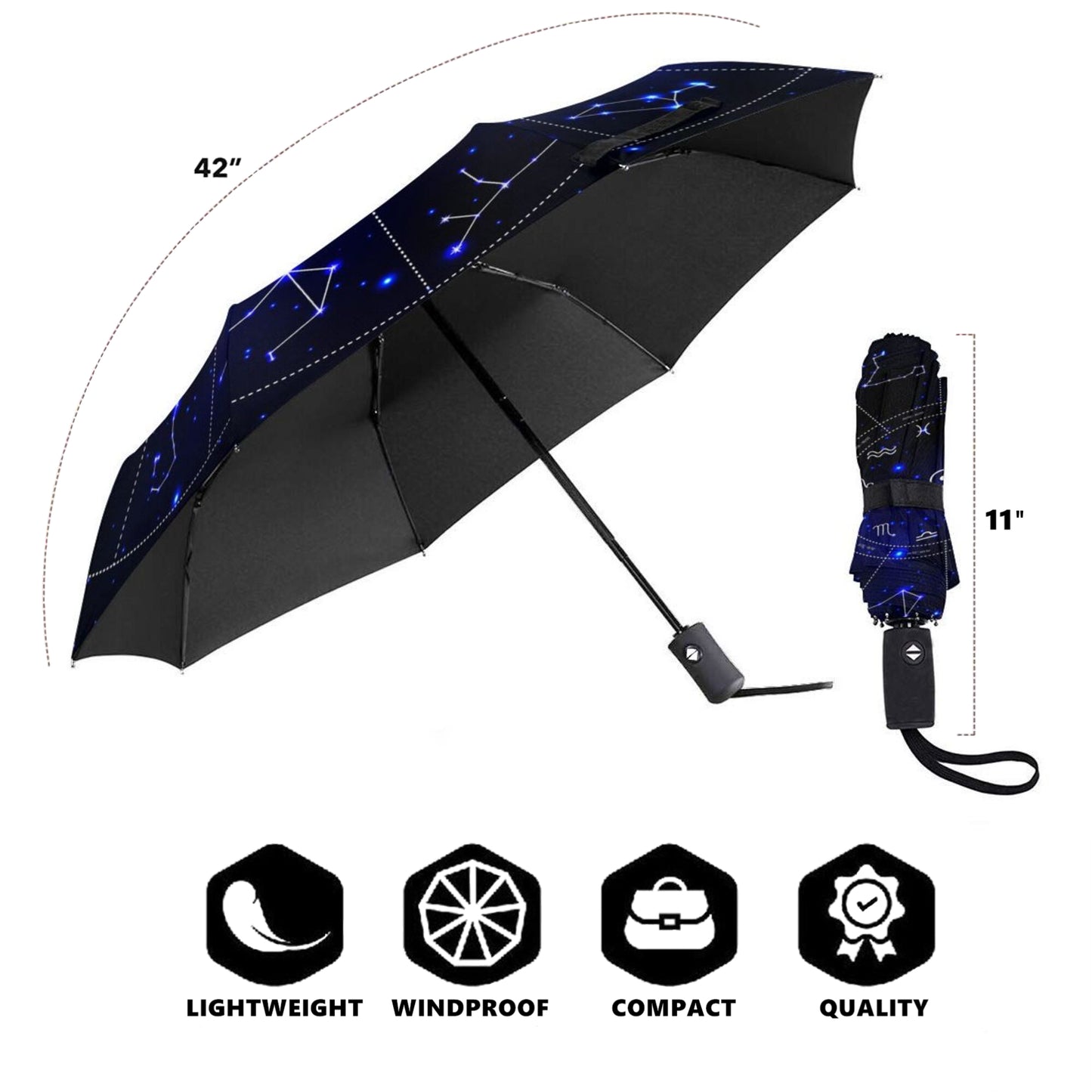 Starry Night Print Automatic Compact Travel Umbrella