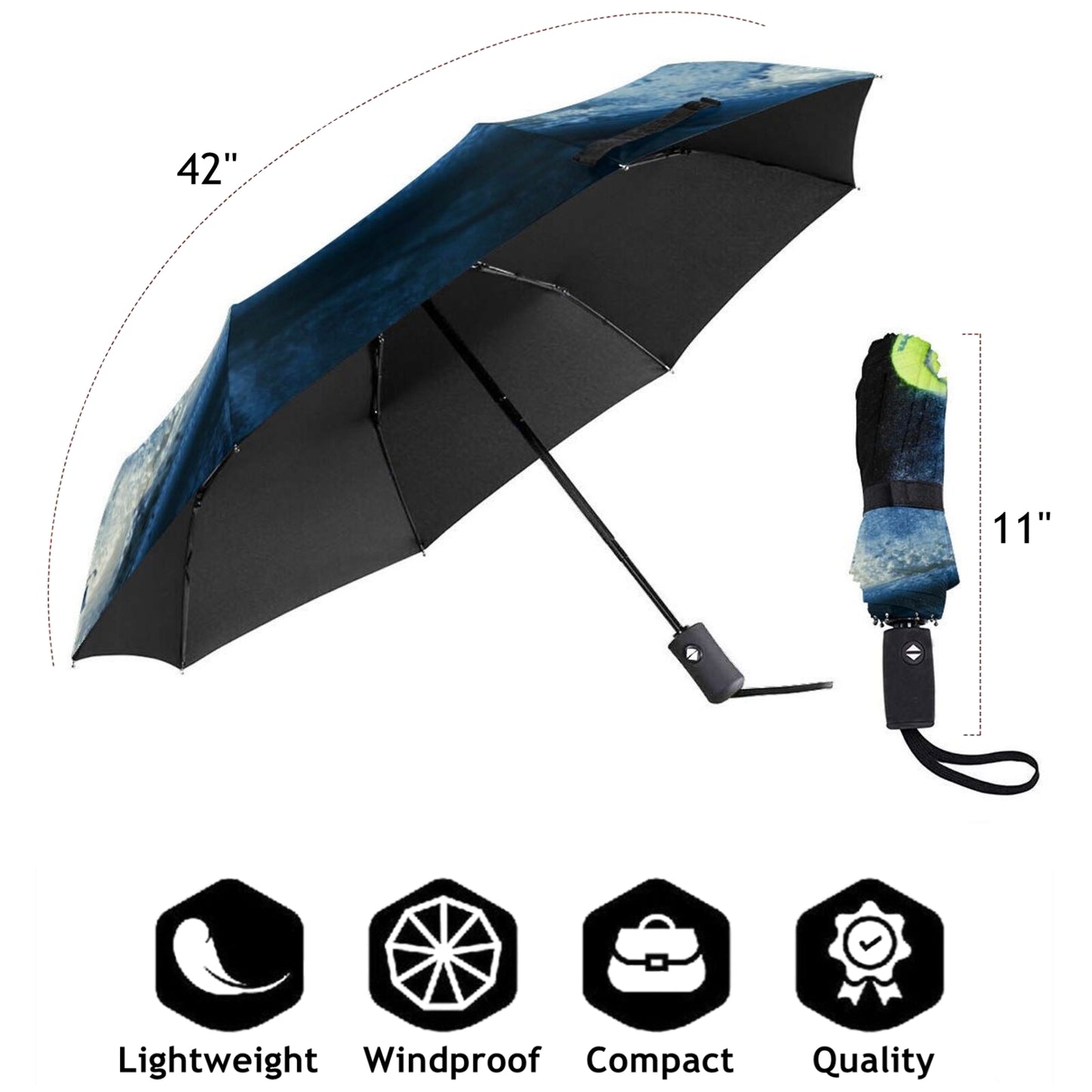 Snowflake Printed Foldable Compact Umbrella Automatic Open Close