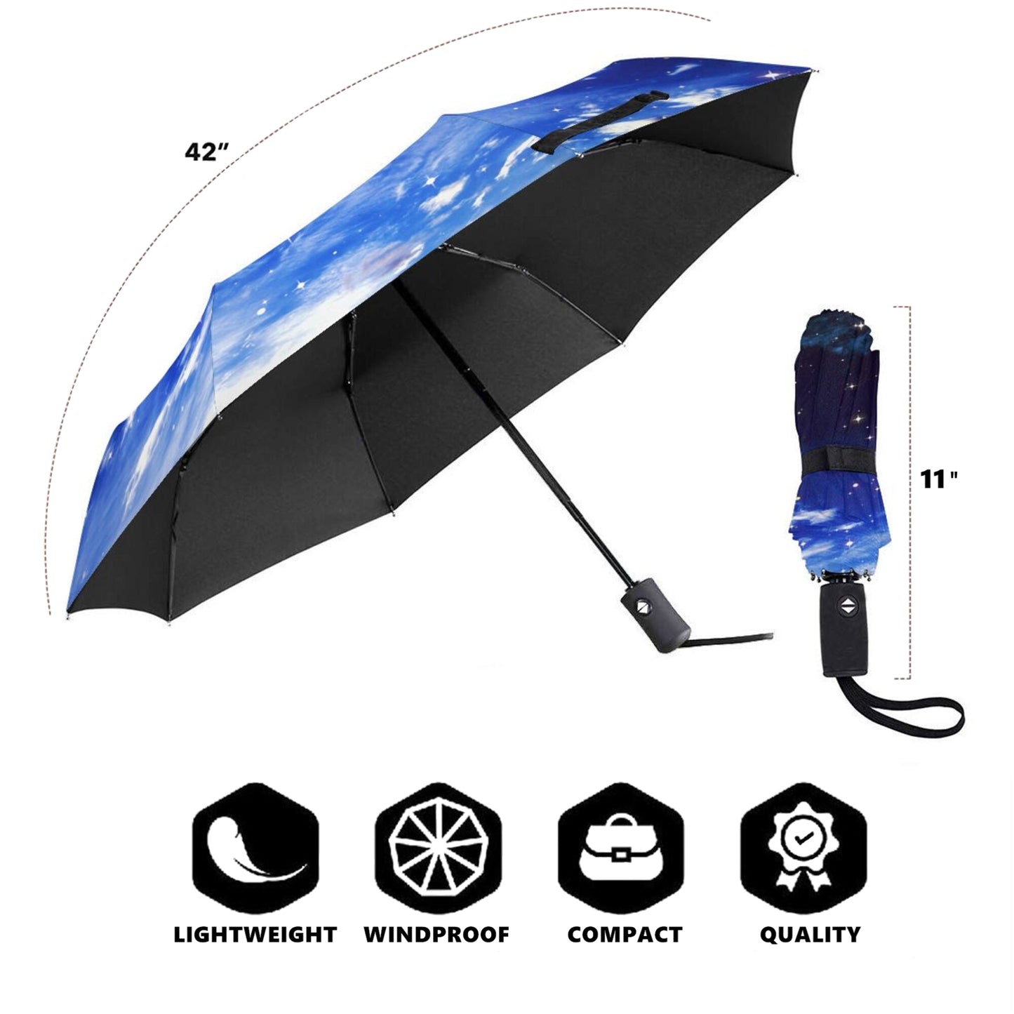 Starry Night Print Automatic Travel Umbrella For Rain