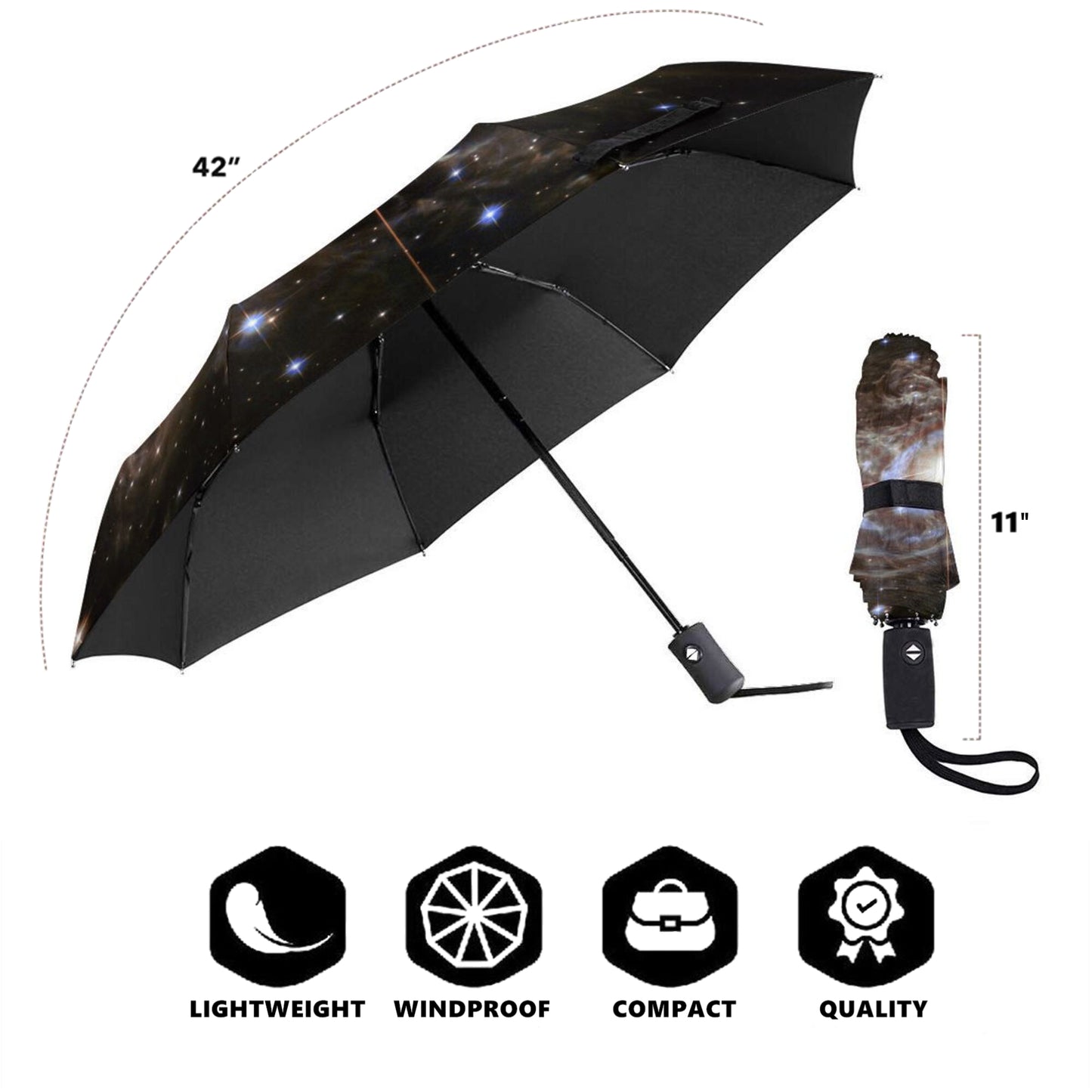 Starry Night Design Small Foldable Umbrella Automatic Open Close