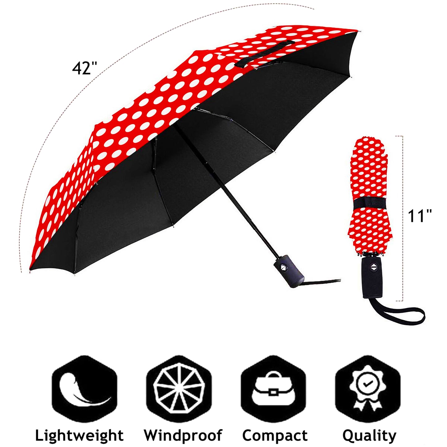 Red And White Polka Dot Foldable UV Umbrella Automatic Open Close