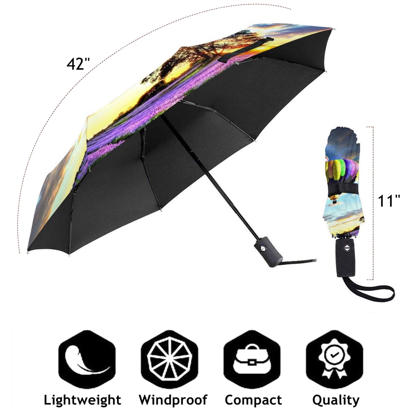 Hot Air Balloon Pattern Foldable UV Umbrella Automatic Open And Close