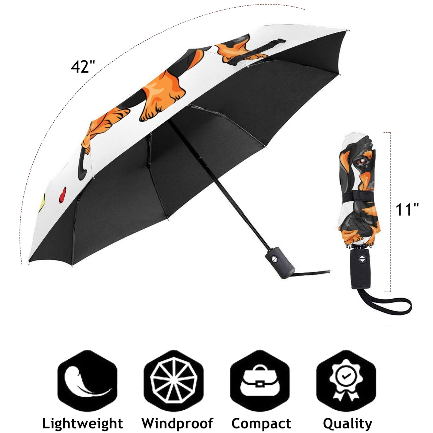 Dog Print Design Folding Travel Umbrella Automatic Open And Close
