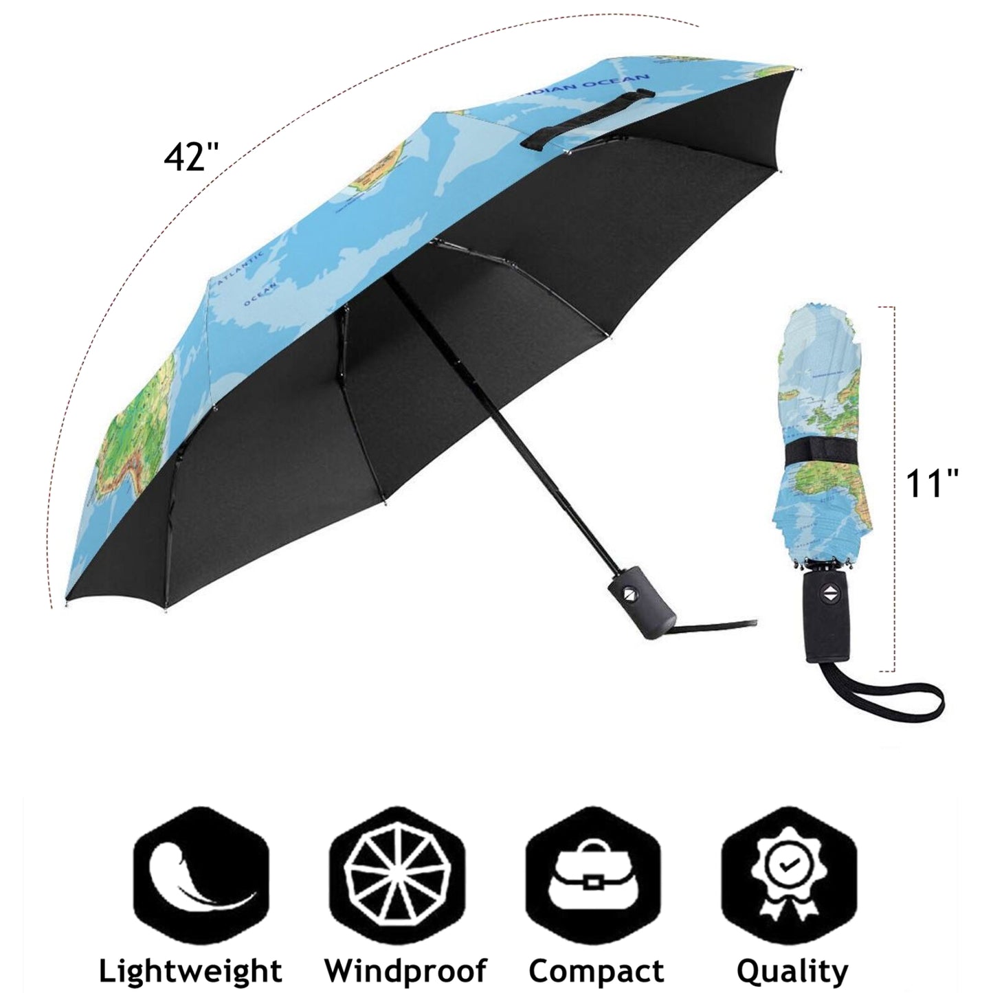 Map Print Small Fold Up Umbrella Automatic