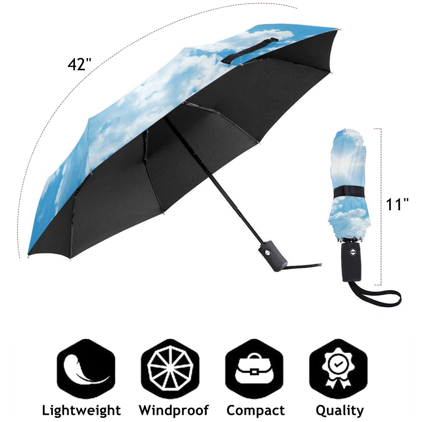 Blue Sky Automatic Foldable Umbrella For Rain And Sun