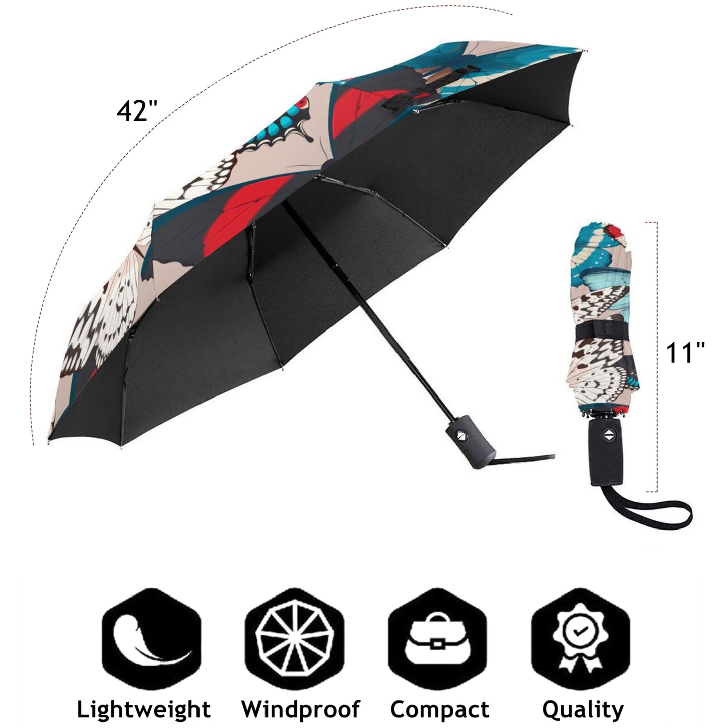 Colorful Butterflies Small Compact Umbrella Auto Open And Auto Close