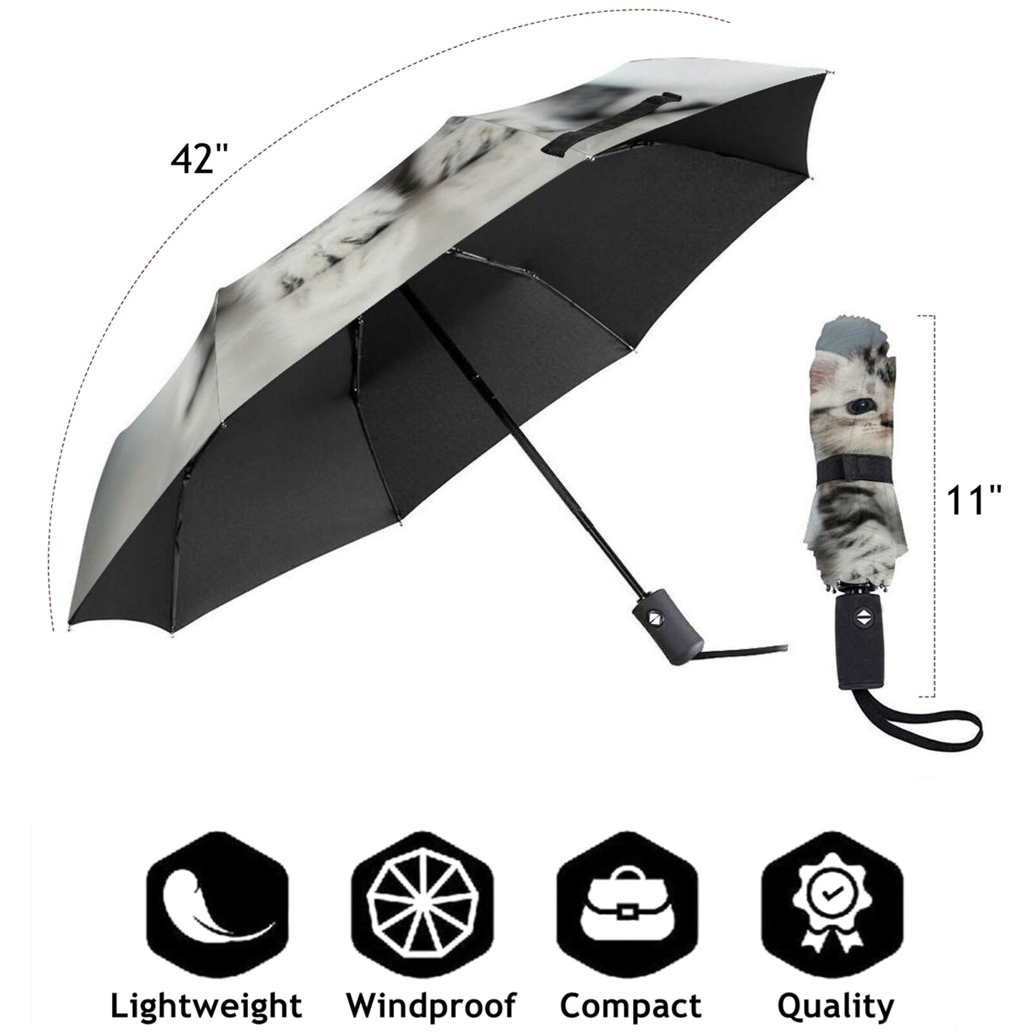 Cute Kitten Small Collapsible Umbrella Automatic Open Close