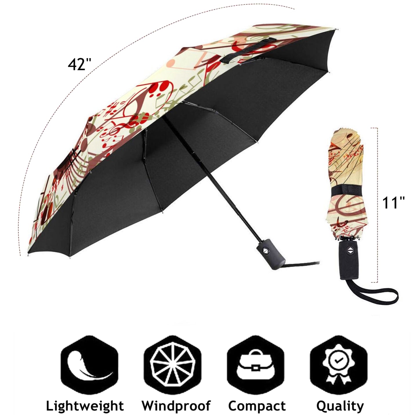 Musical Note UV Compact Folding Umbrella Auto Open Auto Close