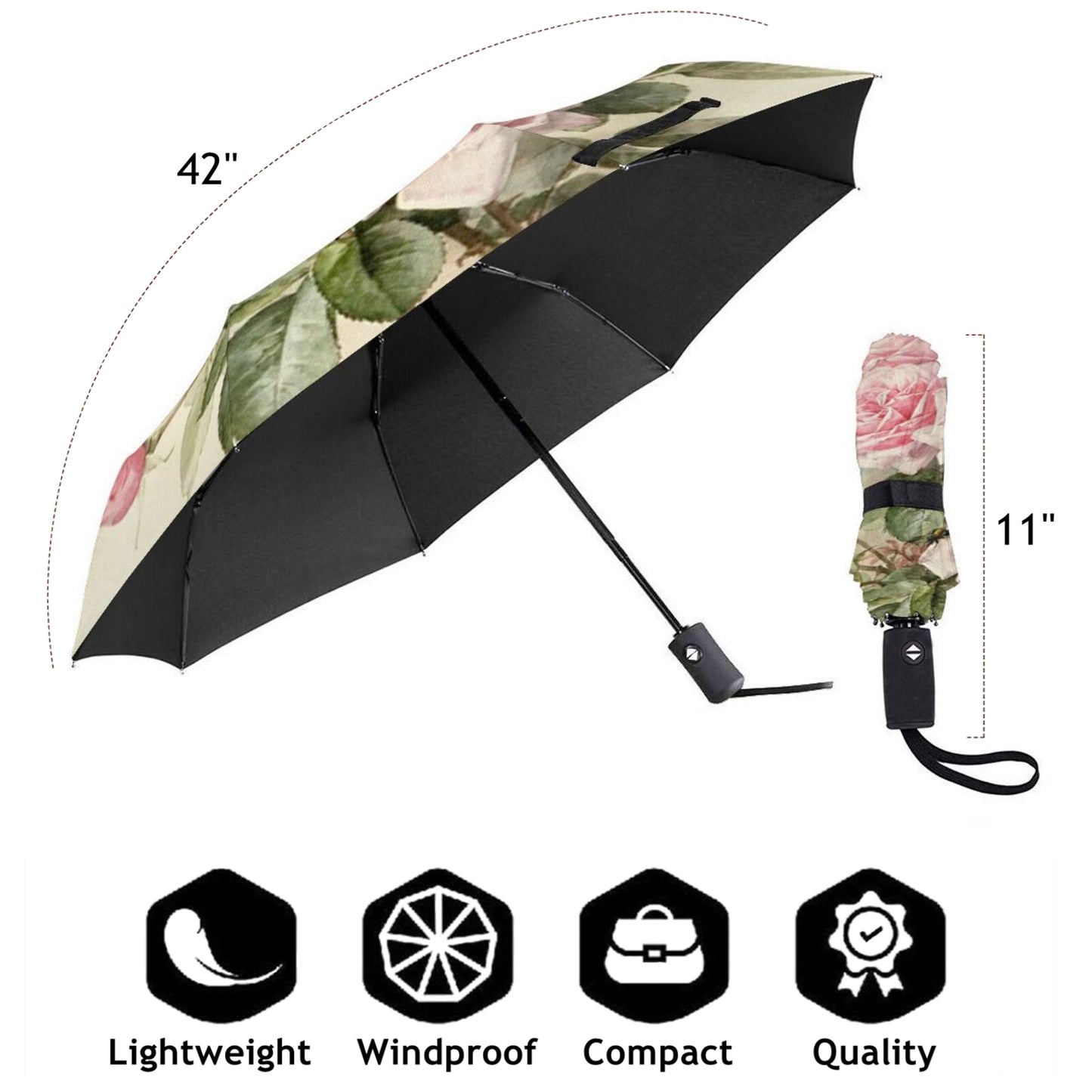 Peony Automatic Compact Travel Umbrella With UV Protection