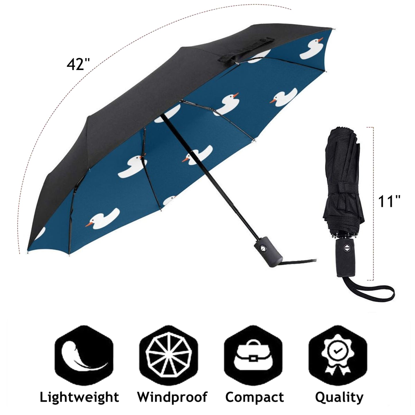 UV Protection Small Compact Umbrella With Duckling Print Inside